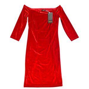 Deck : NEW Red Off-Shoulder Velvet Bodycon Mini Dress : S
